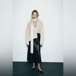 Zara A-Line Faux Leather Midi Skirt